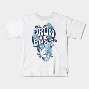 DRUM AND BASS - I Love Retro Bird (blue/eggplant) Kids T-Shirt